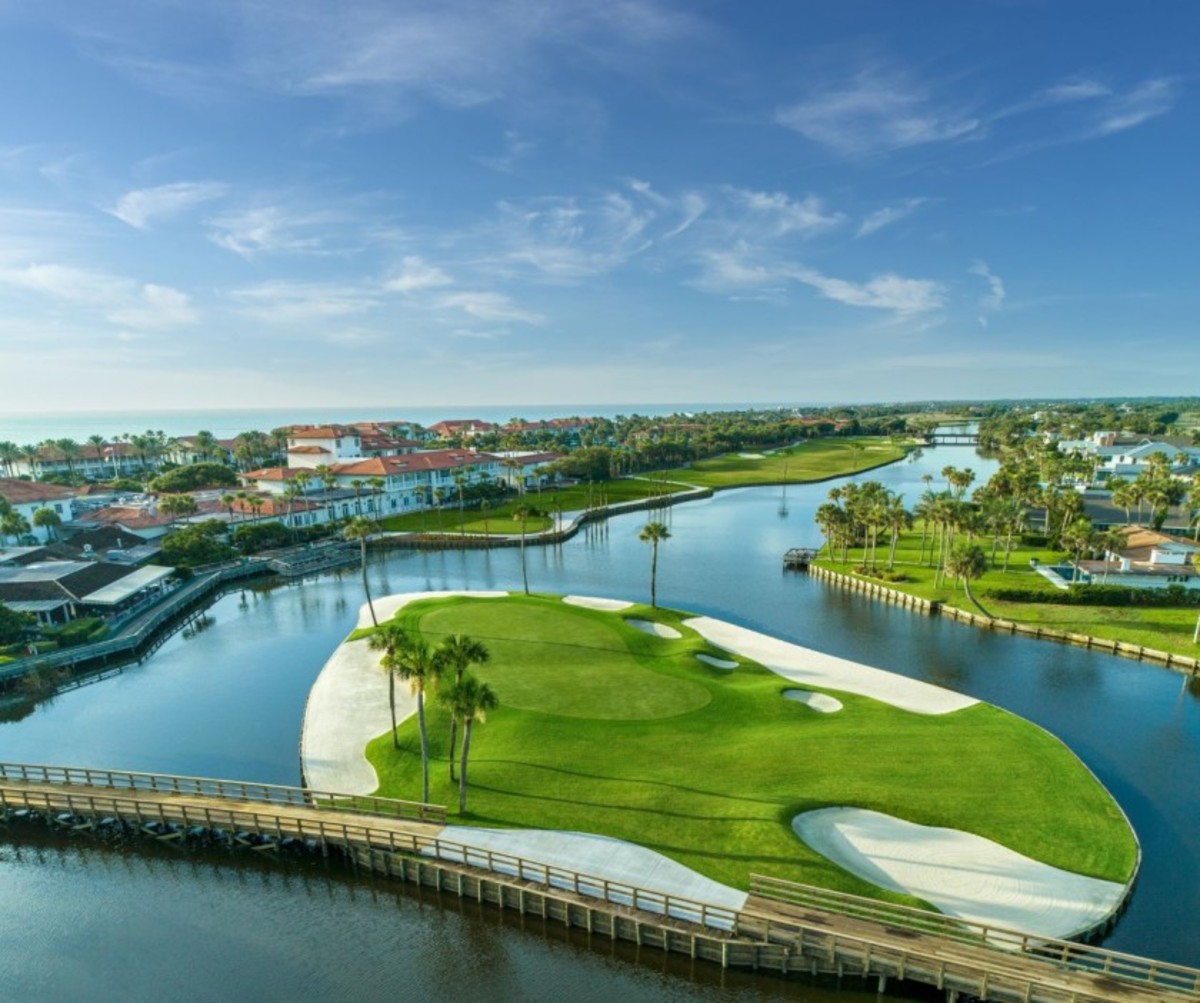 The par-3 ninth hole is the Ocean Course's signature hole, but was significantly enhanced visually with the latest renovation. The island level dropped after course architect Bobby Weed called for the movement of a significant amount of dirt. 